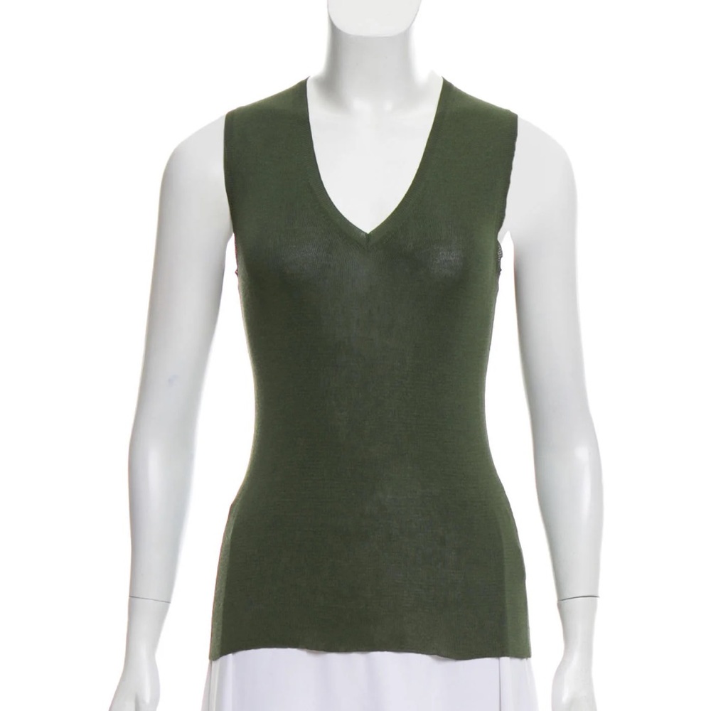 Jill Sander Sleeveless Silk Knit Top in Green